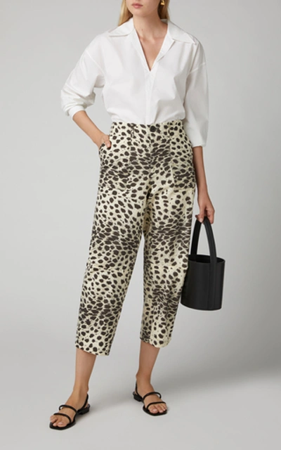 Shop Sea Leo High-waisted Cropped Cheetah-print Cotton Pants In Animal