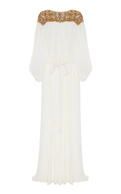 Shop Marchesa Jewel Embroidered Georgette Caftan In White