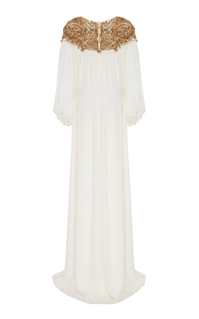 Shop Marchesa Jewel Embroidered Georgette Caftan In White