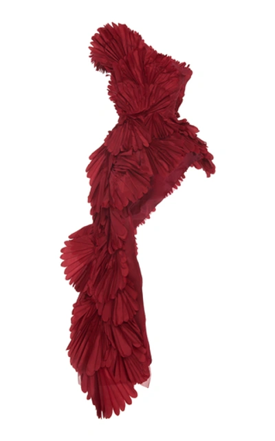 Shop Oscar De La Renta Pleated Silk Top In Red