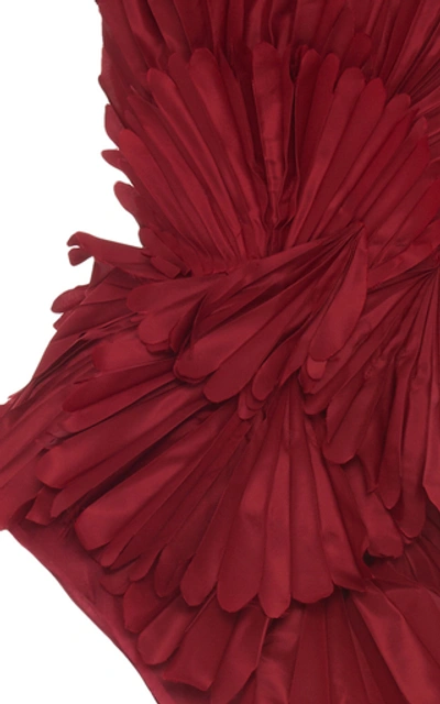 Shop Oscar De La Renta Pleated Silk Top In Red