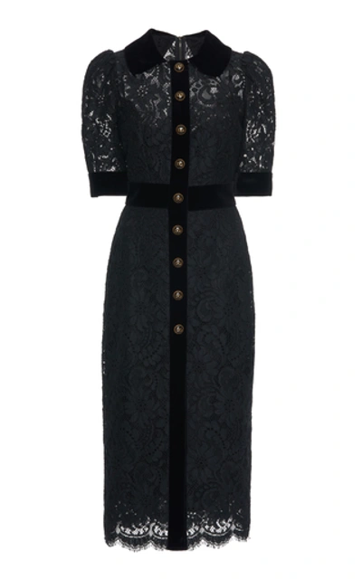 Shop Dolce & Gabbana Cotton-blend Guipure Lace Midi Dress In Black