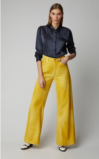 Shop Ganni Shiloh High-rise Wide-leg Jeans In Yellow