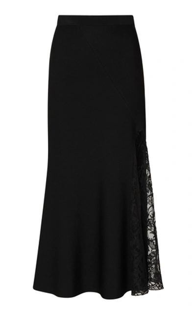 Shop Givenchy Lace-paneled Asymmetric Crepe Midi Skirt In Black