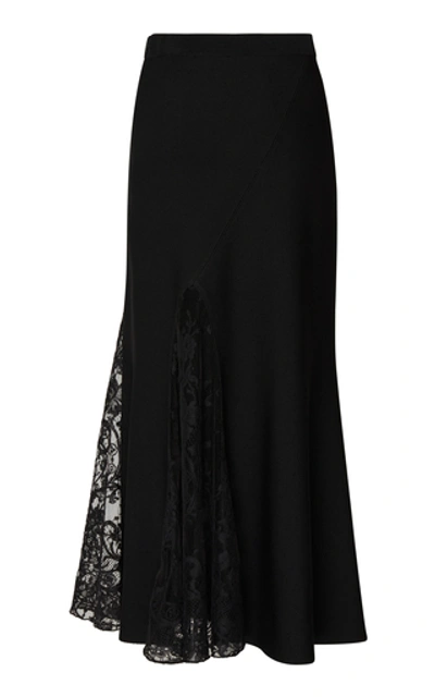 Shop Givenchy Lace-paneled Asymmetric Crepe Midi Skirt In Black