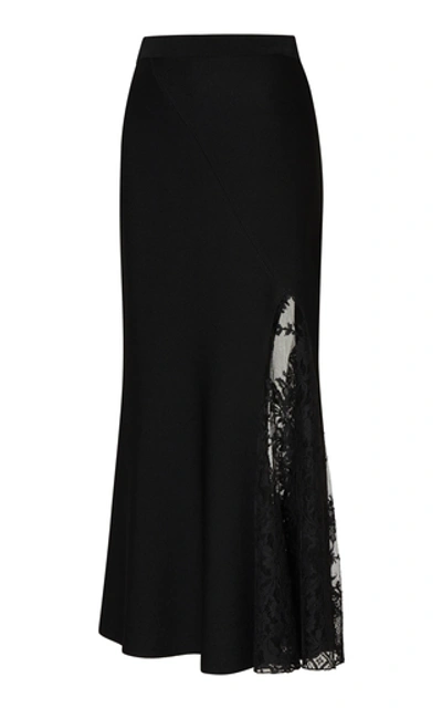 Shop Givenchy Lace-paneled Asymmetric Crepe Midi Skirt In Black