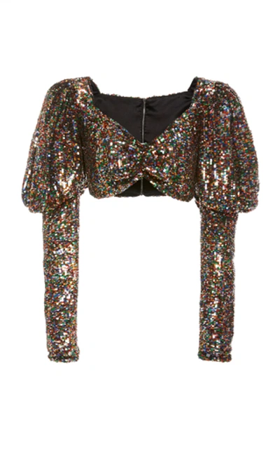 Shop Rodarte Cropped Sequined Tulle Top In Multi