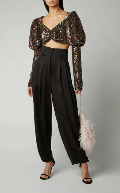 Shop Rodarte Cropped Sequined Tulle Top In Multi