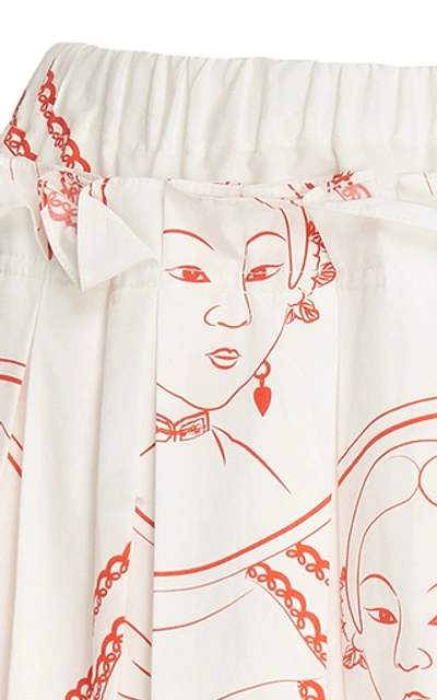 Shop Simone Rocha Pleated Printed Cotton-voile Midi Skirt