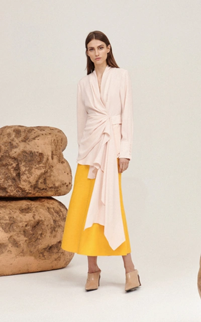 Shop Acler Selkin Linen-blend Midi Skirt In Yellow