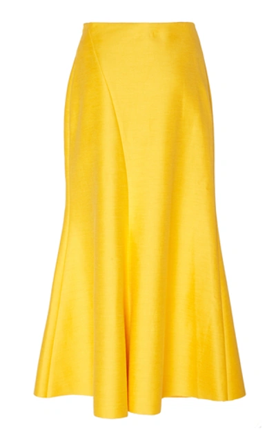 Shop Acler Selkin Linen-blend Midi Skirt In Yellow