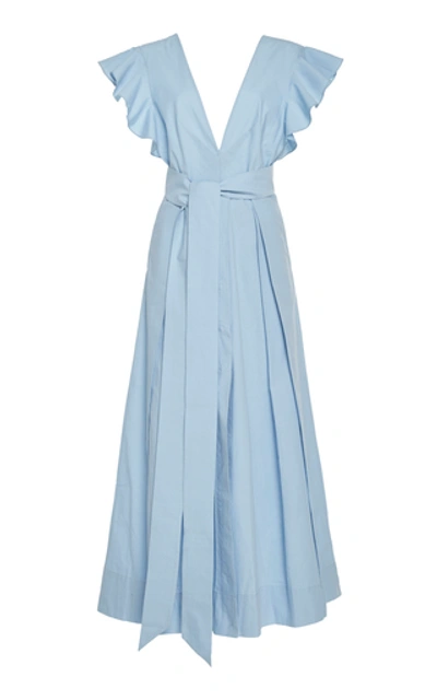 Shop Kalita New Poet By The Sea Belted Cotton-poplin Maxi Dress In Blue