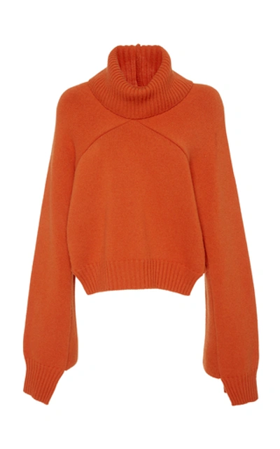 Shop Rosetta Getty Cropped Paneled Wool-blend Turtleneck In Orange