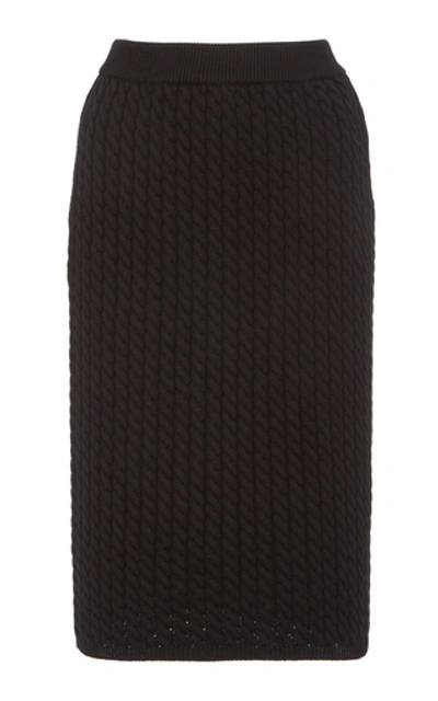 Shop Alessandra Rich Fitted Cotton Ribbed-knit Skirt In Black