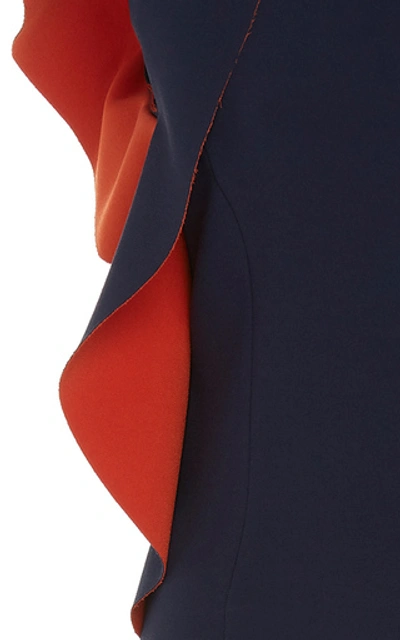 Shop Jason Wu Collection Asymmetrical Ruffle Crepe Sheath Dress In Navy