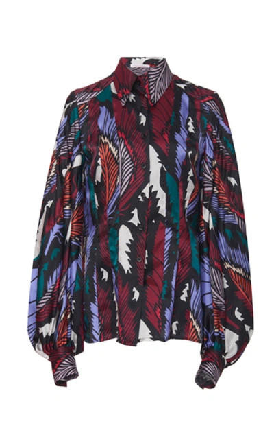 Shop Carolina Herrera Printed Satin Button-up Top In Multi