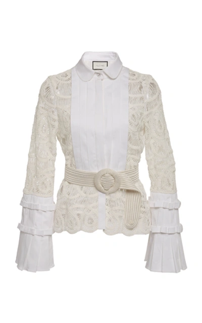 Shop Alexis Alessio Lace-paneled Cotton-poplin Top In White