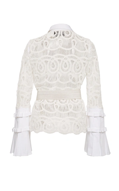 Shop Alexis Alessio Lace-paneled Cotton-poplin Top In White