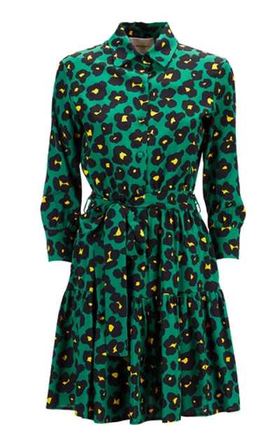 Shop La Doublej Bellini Printed Satin Mini Dress In Green