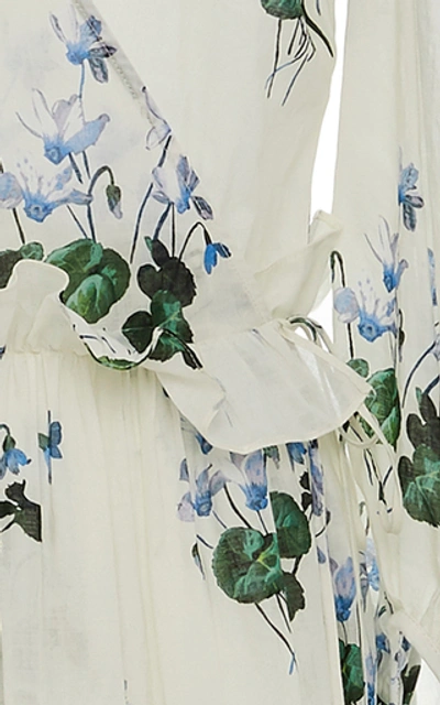 Shop Les Rêveries Floral-print Cotton-voile Wrap Dress In White