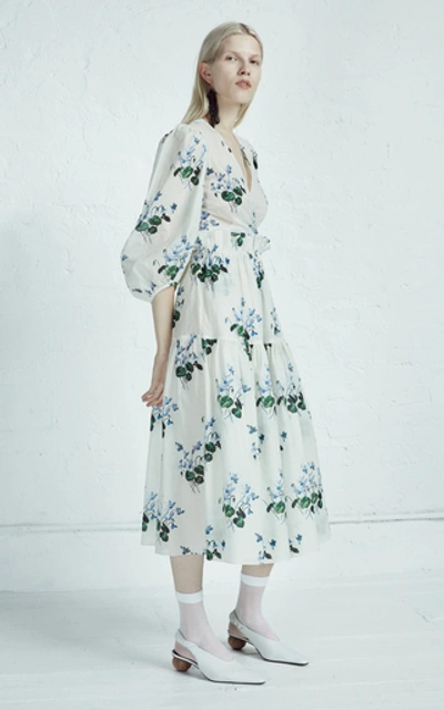 Shop Les Rêveries Floral-print Cotton-voile Wrap Dress In White