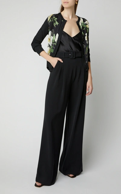 Shop Carolina Herrera Floral-print Silk And Cotton Cardigan In Black