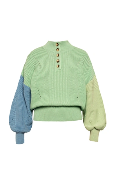 Shop Anna October Olga Texture-blocked Button-neck Sweater In Multi