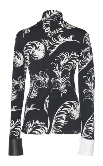Shop Loewe Leather-trimmed Printed Jersey Turtleneck Top In Black/white