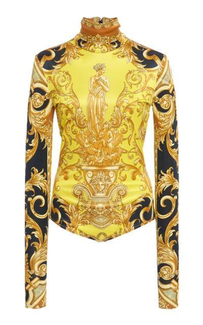 Shop Versace High-necked Printed Jersey Bodysuit