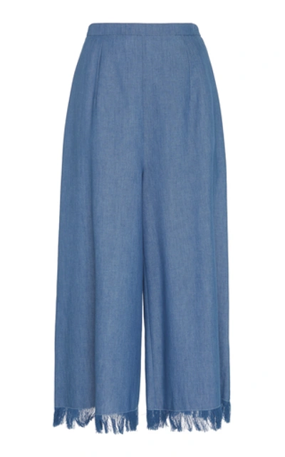 Shop Andrew Gn Fringed Wide Leg Culottes In Blue