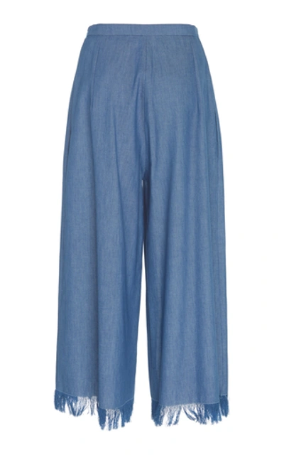 Shop Andrew Gn Fringed Wide Leg Culottes In Blue