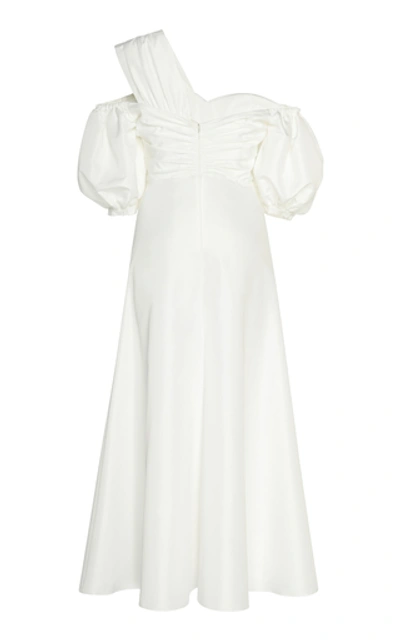 Shop Self-portrait Ruched Taffeta Midi Dress In White
