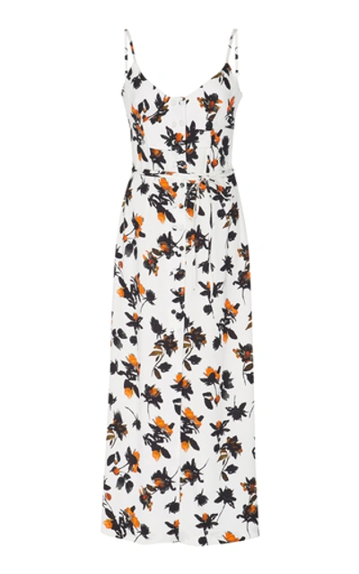 Shop Derek Lam Floral-print Crepe Midi Dress In White