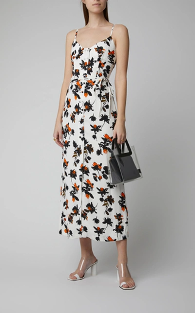 Shop Derek Lam Floral-print Crepe Midi Dress In White