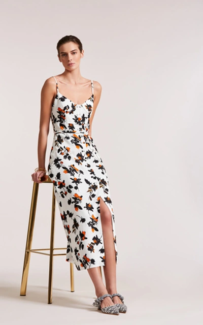 Shop Derek Lam Floral-print Crepe Midi Dress In White