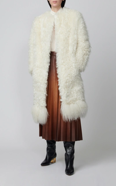 Shop Givenchy Mongolian Shearling Coat In White