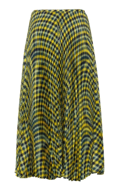Shop Joseph Abbot Pleated Silk-twill Midi Skirt In Plaid