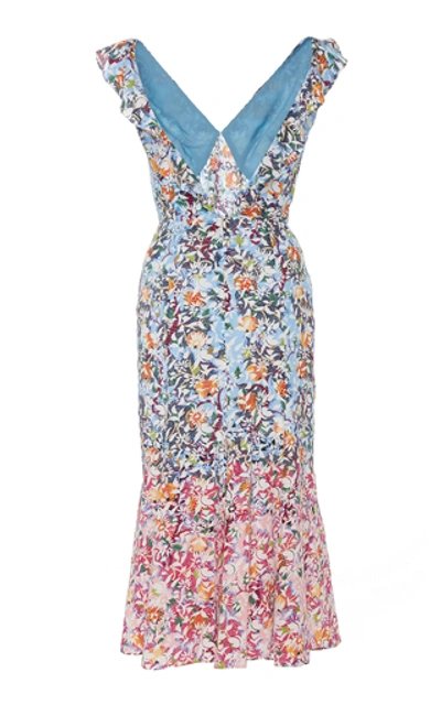Shop Saloni Holly Floral-print Silk Midi Dress In Blue