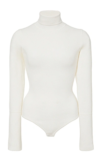 Shop Khaite Cate Wool-blend Bodysuit In White