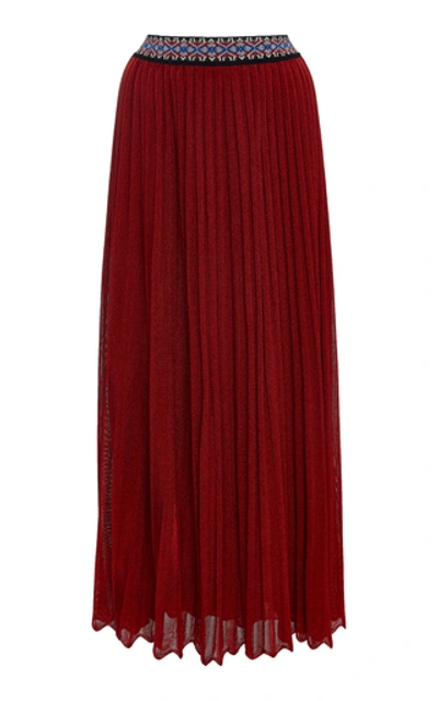 Shop Missoni Pleated Maxi Skirt In Red
