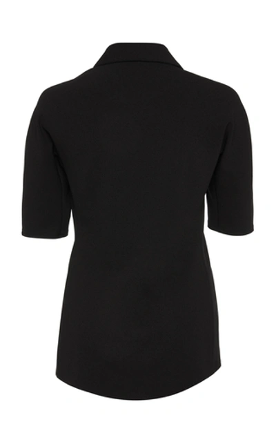Shop Tibi Short Sleeve Crepe Zip-up Top In Black