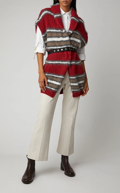 Shop Brunello Cucinelli Belted Striped Wool-blend Cardigan In Multi