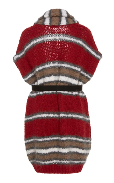 Shop Brunello Cucinelli Belted Striped Wool-blend Cardigan In Multi