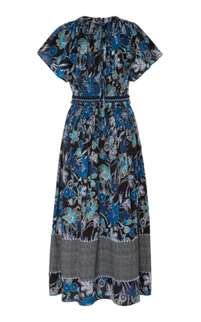 Shop Ulla Johnson Lottie Printed Cotton Midi Dress In Blue