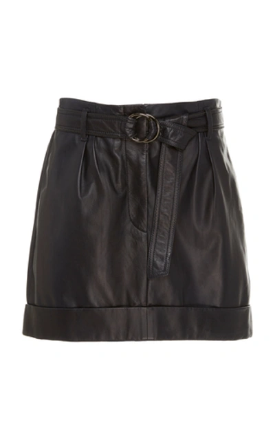 Shop Brunello Cucinelli Belted Leather Mini Skirt In Blue