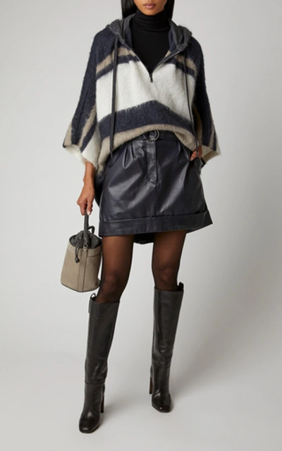 Shop Brunello Cucinelli Belted Leather Mini Skirt In Blue