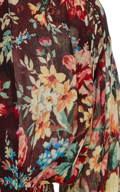 Shop Zimmermann Allia Shirred Cotton & Silk Blend Maxi Dress In Floral