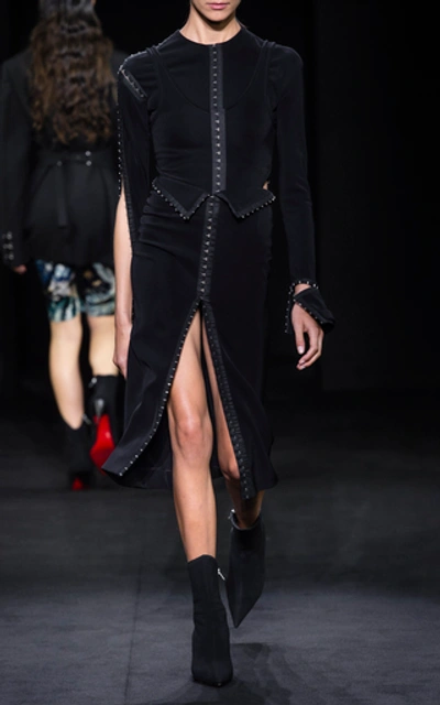 Shop Mugler Midi Stretch Crepe Hook Dress In Black