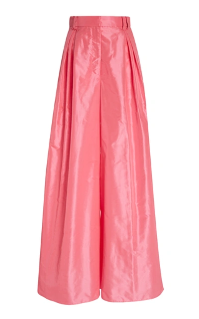 Shop Carolina Herrera High-waisted Silk-taffeta Wide-leg Pants In Pink