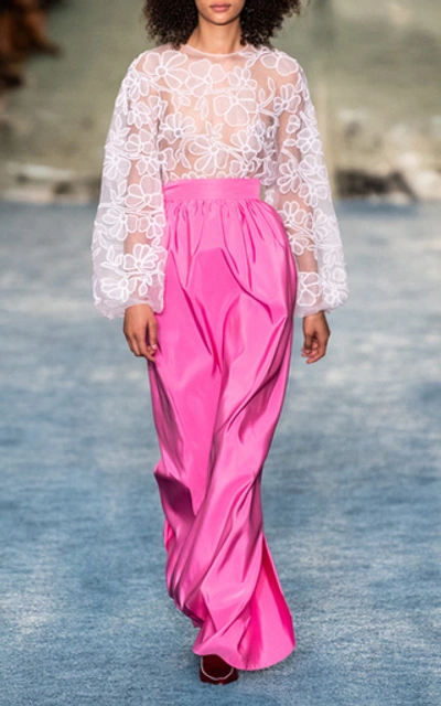 Shop Carolina Herrera High-waisted Silk-taffeta Wide-leg Pants In Pink